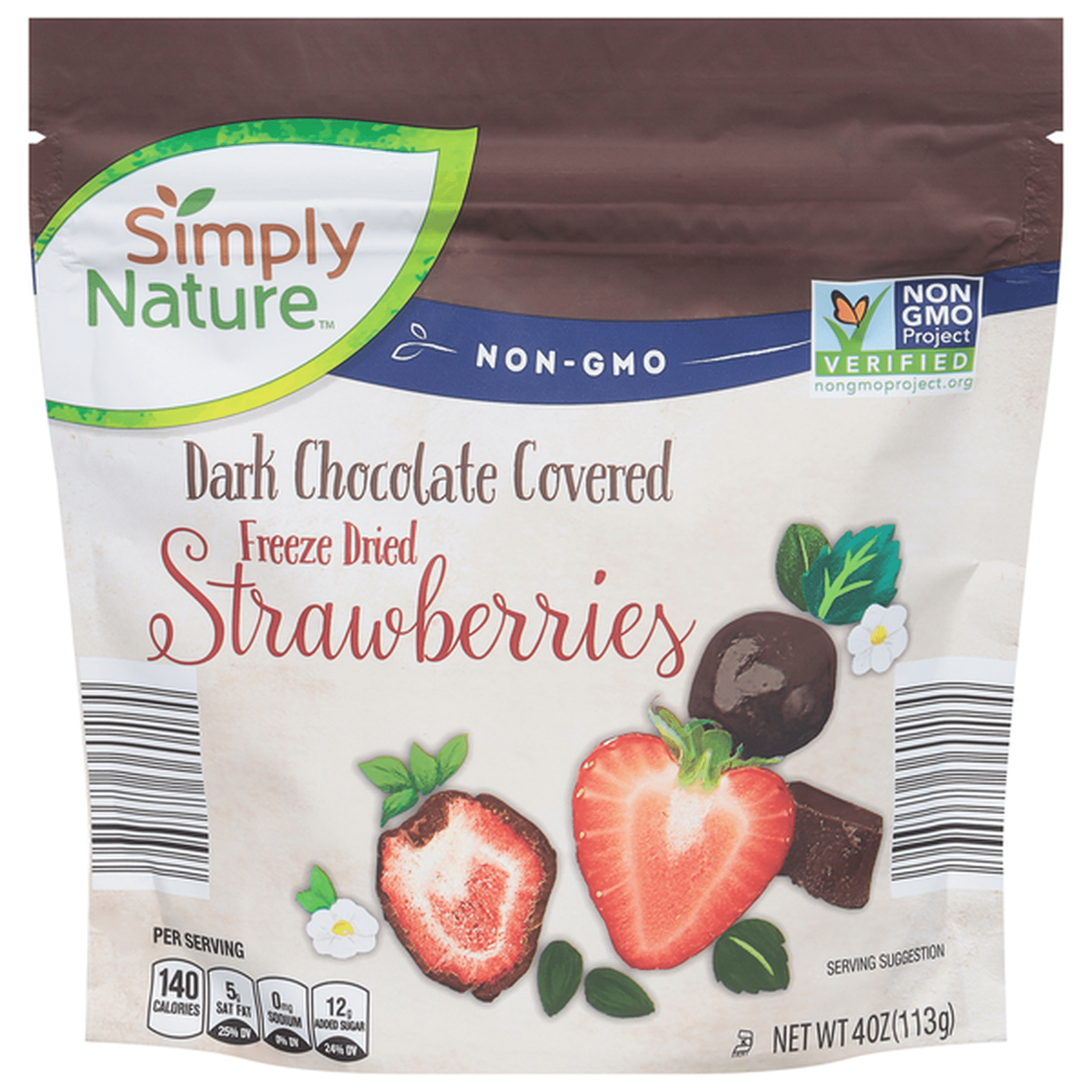 Simply Nature Dark Chocolate Freezer Dried Strawberries, 4oz