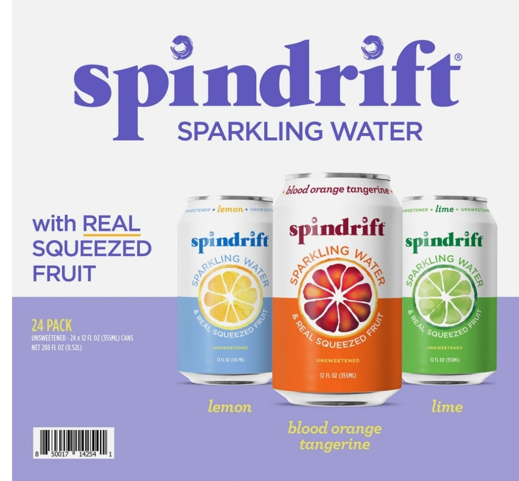 Spindrift Sparkling Water & Real Squeezed Fruit, 24pk