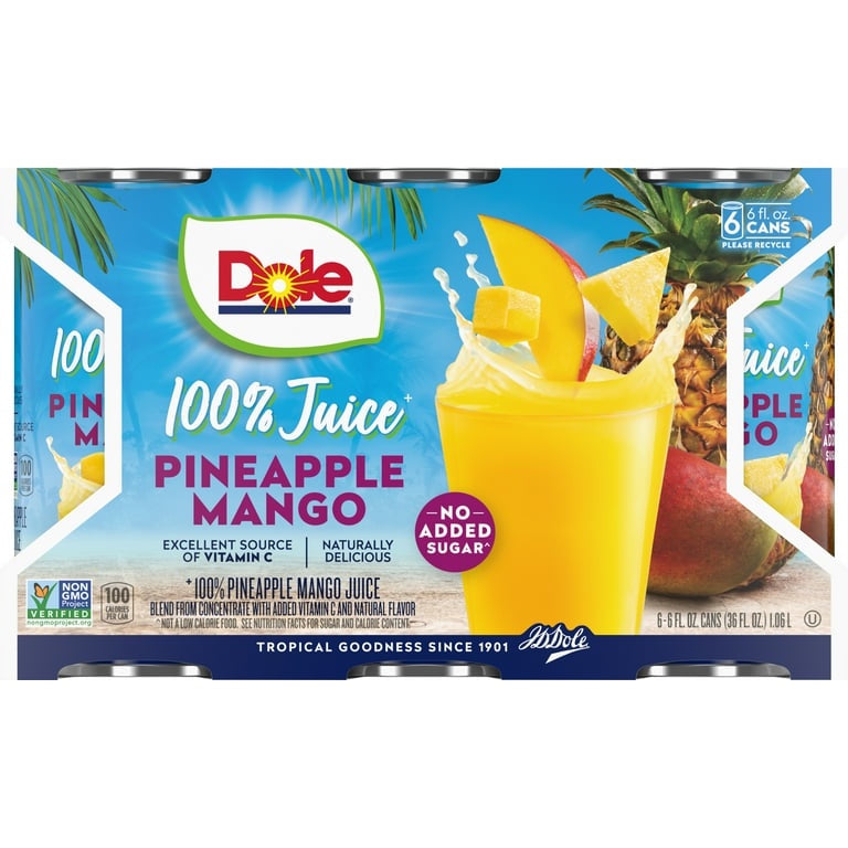 Dole 100% Pineapple Mango Juice Cans, 6ct