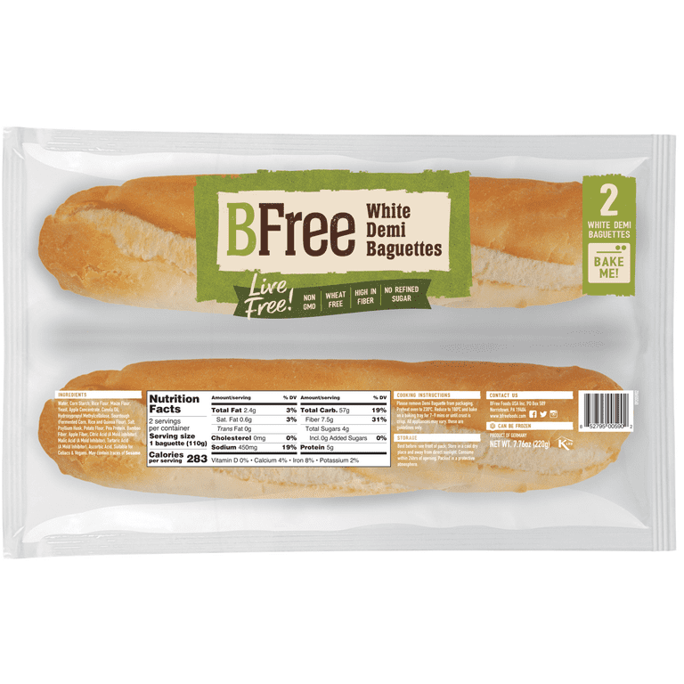 B Free Baguette Plain, 7oz ,2pk