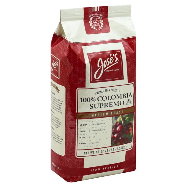 Jose's 100% Colombia Supremo Medium Roast Whole Bean Coffee, 48 oz