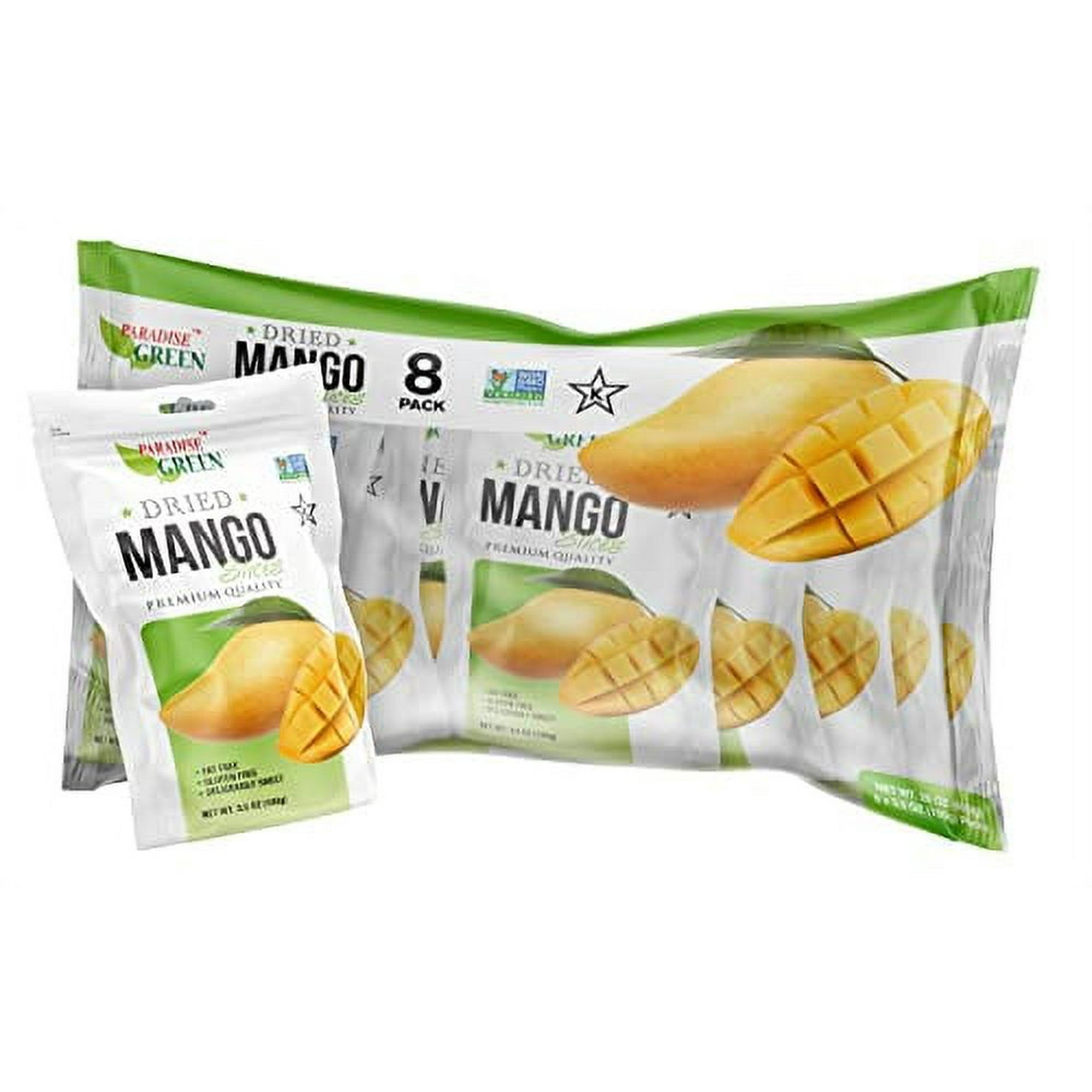 Paradise Green Dried Mango Slices, 8 Packs