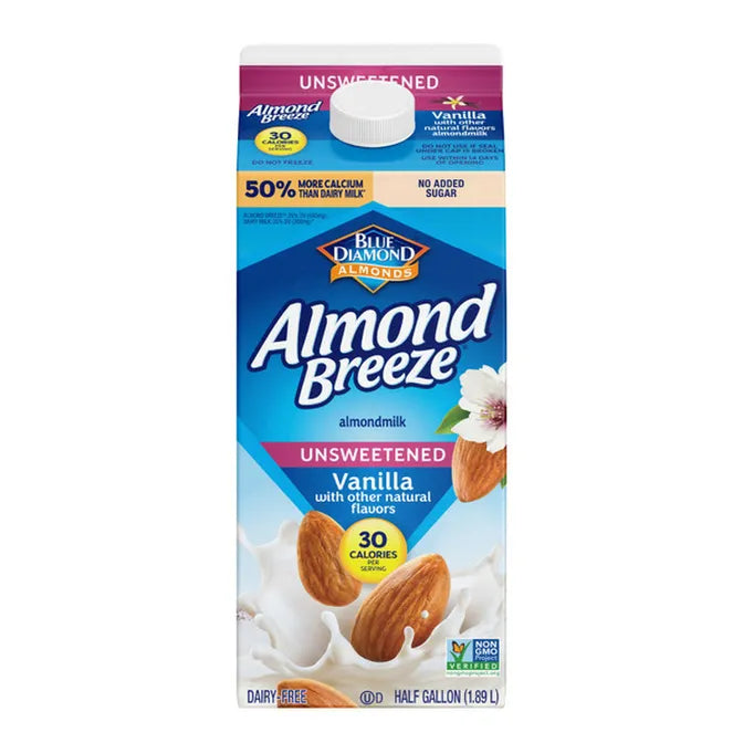 Almond Breeze Unsweetened Vanilla Milk, Half Gal