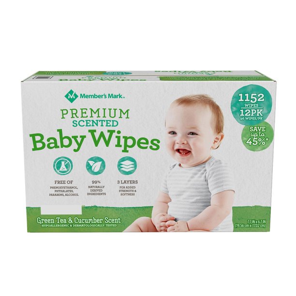 MM Premium Baby Wipes Scented, 96 wipes