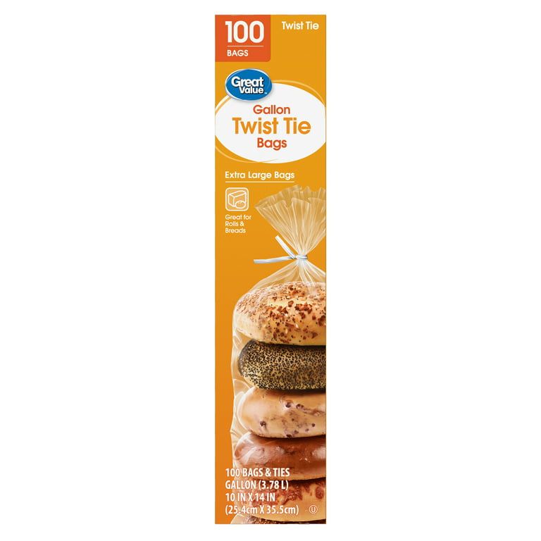 Great Value Twist Tie Storage Bags, Gallon, 100ct