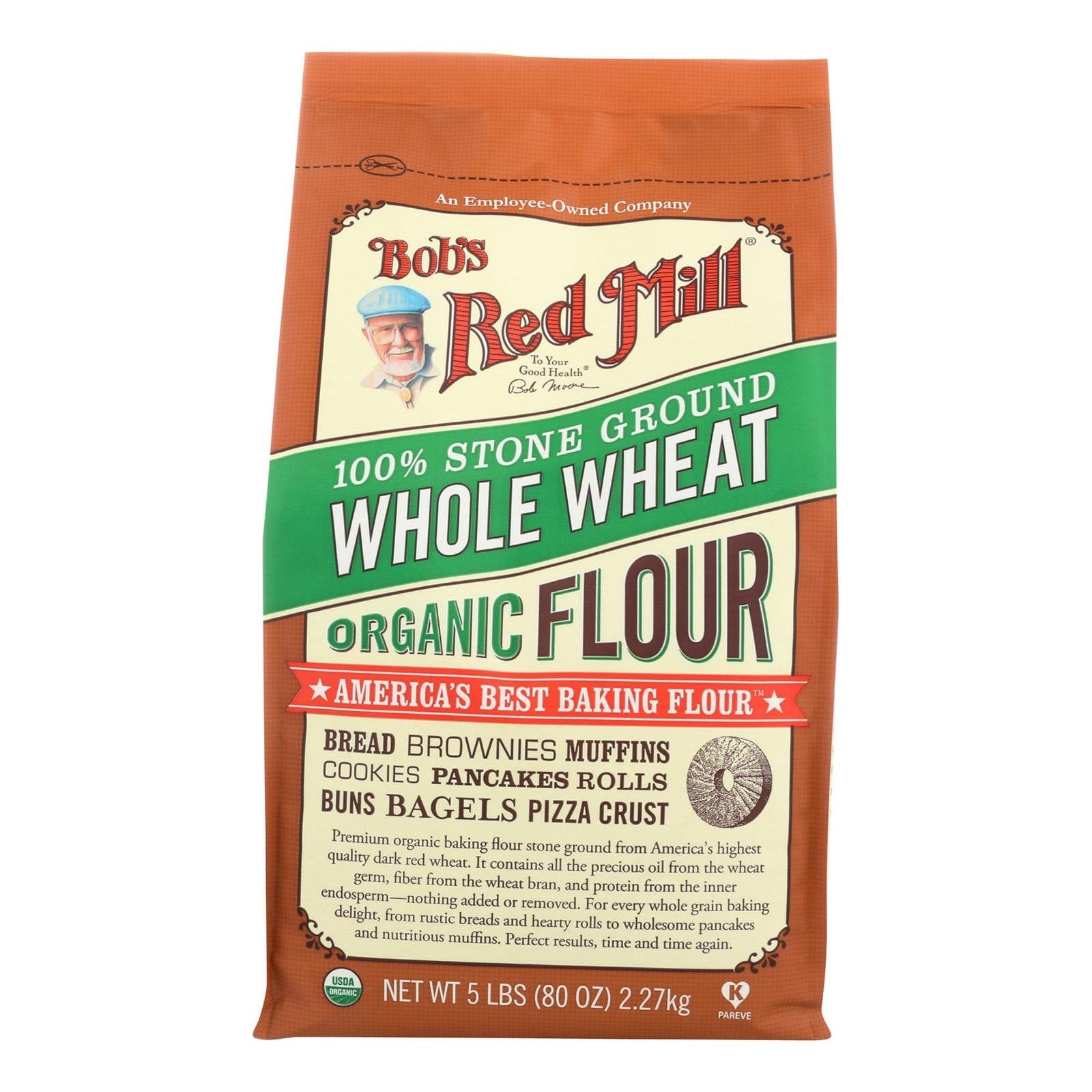 Bobs Red Mill Flour Whole Wheat Org, 5 lbs