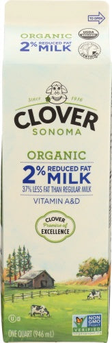 Clover Sonoma Milk 2Prcnt Rducd Ft Org, 1qt